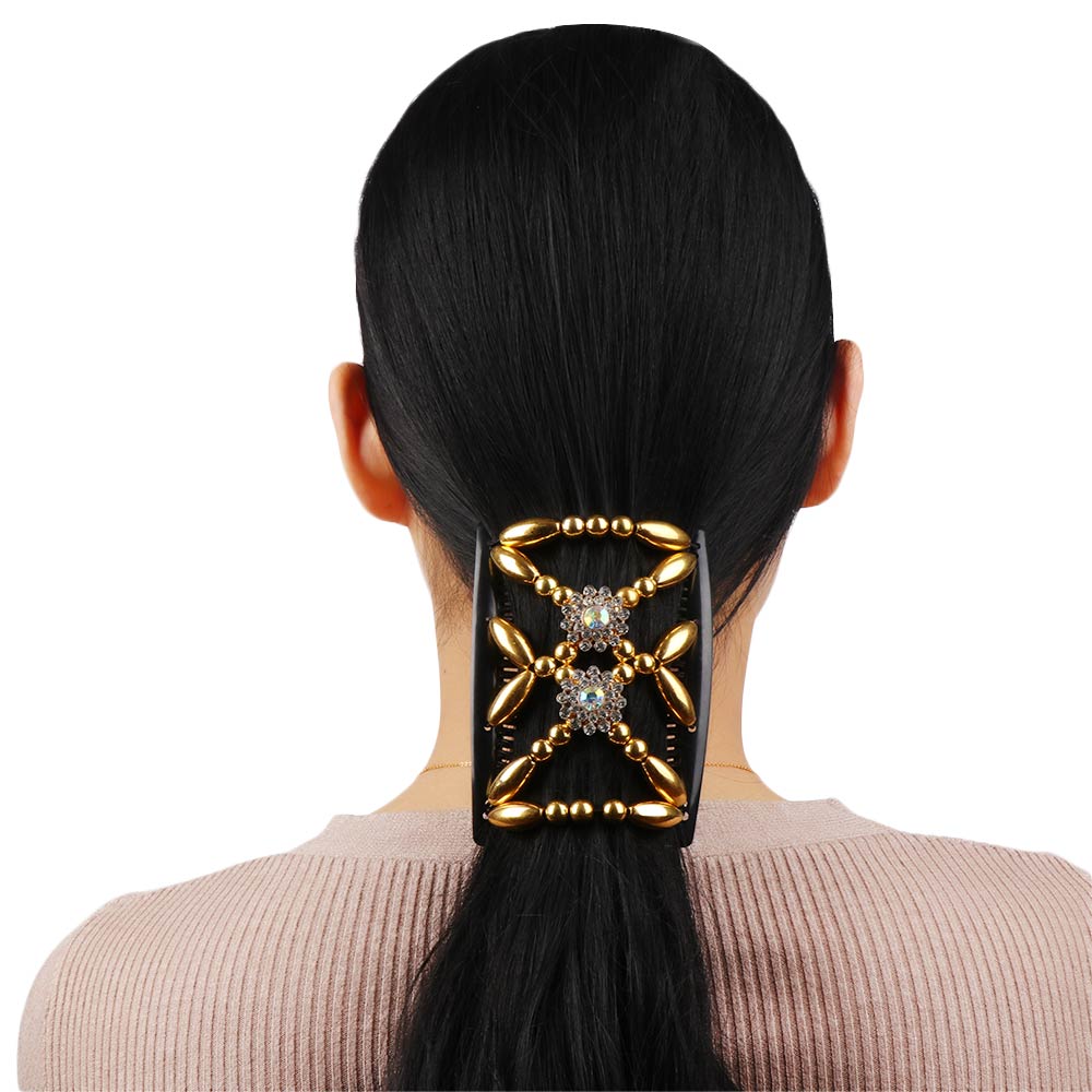 DIY Handmade Bun Maker Flower Crystal Double Comb Magic Hair Comb Beaded Hair Clip Elastic Hairpin