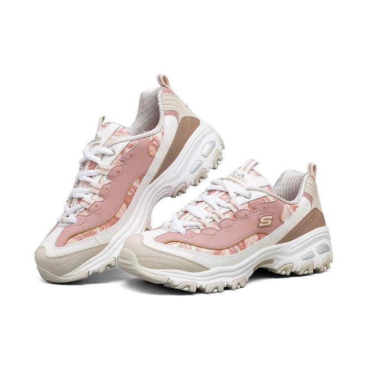 Skechers DLites 1.0 Низкие кроссовки- dad sneakers с круглым носком на шнуровке Женские кроссовки Розово-белые 149240-OFPK