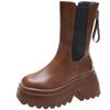 Fashion 9cm Winter Women's Chelsea Boots Fashion Platform Round Toe Women Ankle Boots Chunky Heel Mid-Calf Ladies Retro Short Boots