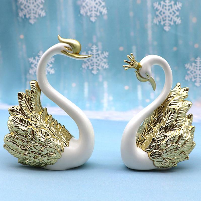 2 шт. мини-статуэтка Лебедя, домашний декор, статуя, подарок, украшение интерьера автомобиля, современная скульптура, свадебный торт, украшение в виде любовного топпера