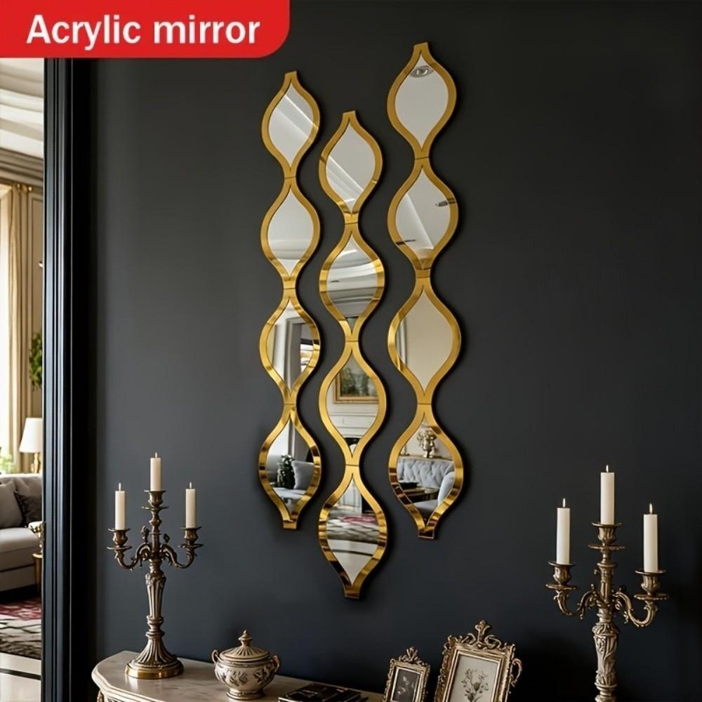 Self-adhesive Acrylic Mirror Wall Sticker Removable Water-Shaped Decals Hallway