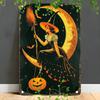 Vintage Halloween Tin Sign: 12" X 8" Aluminum Decorative Plate with Witch and Moon