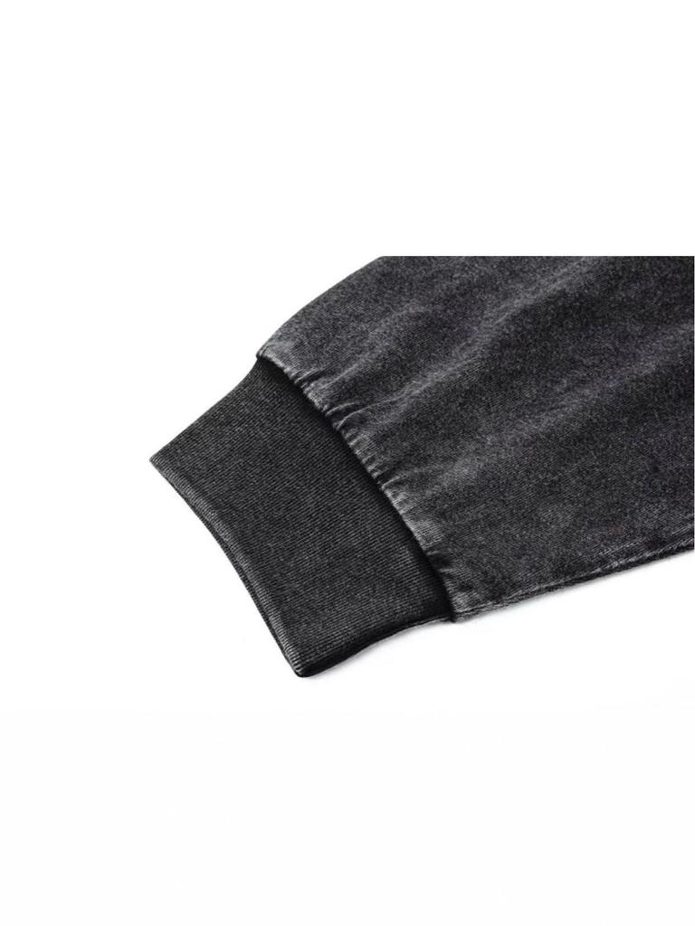 Women's Vintage Wash Long Sleeve T-Shirt with Ribbed Cuffs, 220g Pure Cotton, Plain and Distressed Look