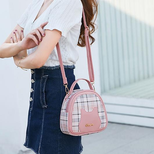 Fashion Women Checkered Cat Half Round Shoulder Messenger Bag