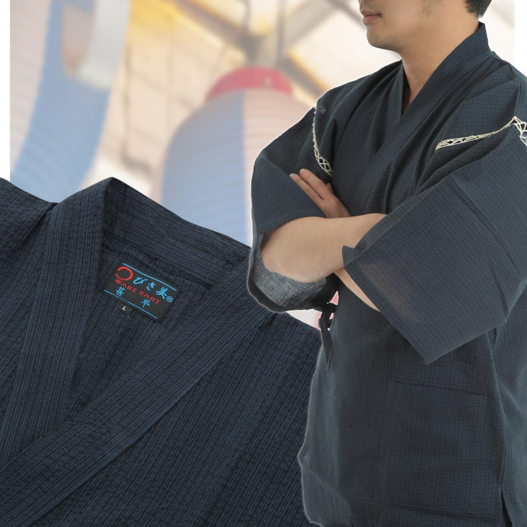 Edoten Jinbei for Cat Original Facing Navy Size L Men's Shijira-woven (Jinbei) Summer, Cool, 100% Cotton, Discharge-dyed Print, Design, Cat, Blue,