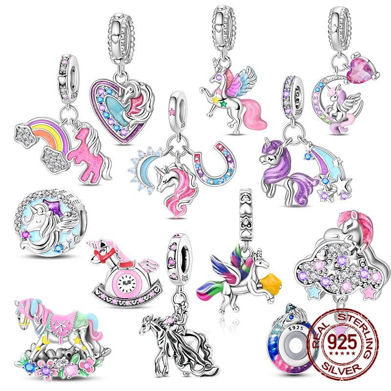 Copper Cute Colorful Unicorn Charms Beads Fit Original Bracele For Women Diy Bead For Matching Jewelry Making Gift