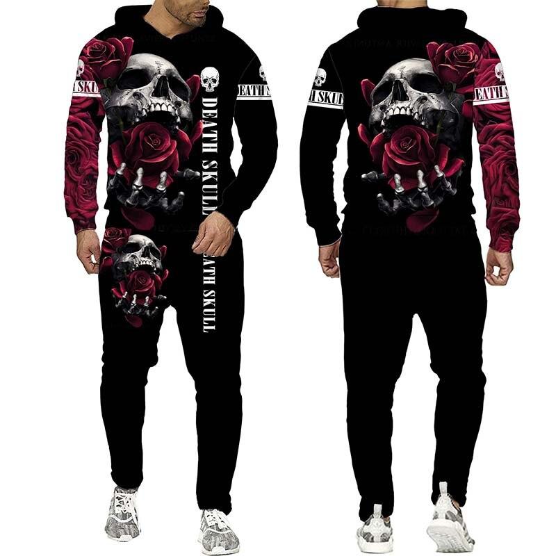 Мужской свитшот с капюшоном в стиле панк с 3d принтом, комплект осенне-зимней мужской спортивной одежды, спортивный костюм больших размеров, мужская одежда, костюм