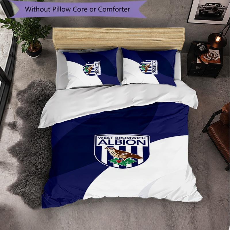 West Bromwich Albion Football 3 Piece Bedding Set Soft Duvet Cover Set with Pillowcases Printed Bedroom Decor Set for Home