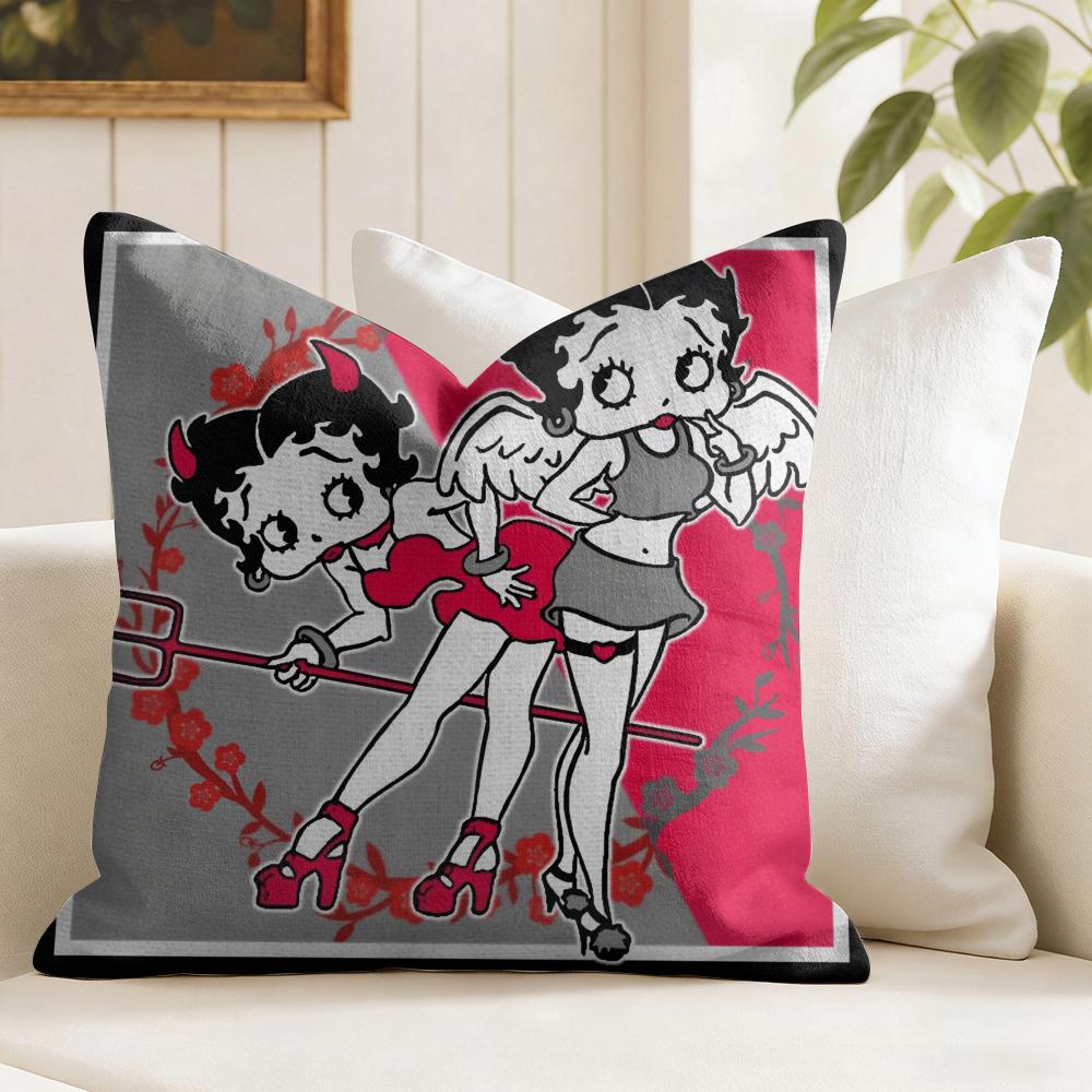 Black and White Bbetty Bboop Cushion Cover Natural Linen Double Sided Print Throw Pillow Case for Sofa Couch Home Decor