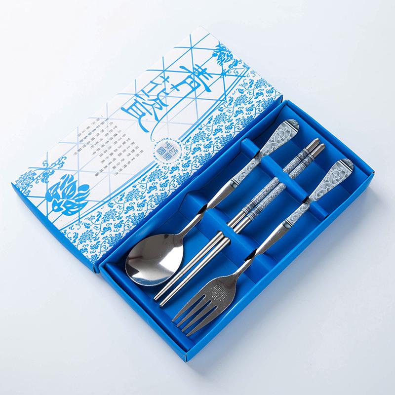 3 шт. столовых приборов из нержавеющей стали палочки для еды ложка вилка подарочная коробка портативный дорожный набор столовых приборов кухонные принадлежности