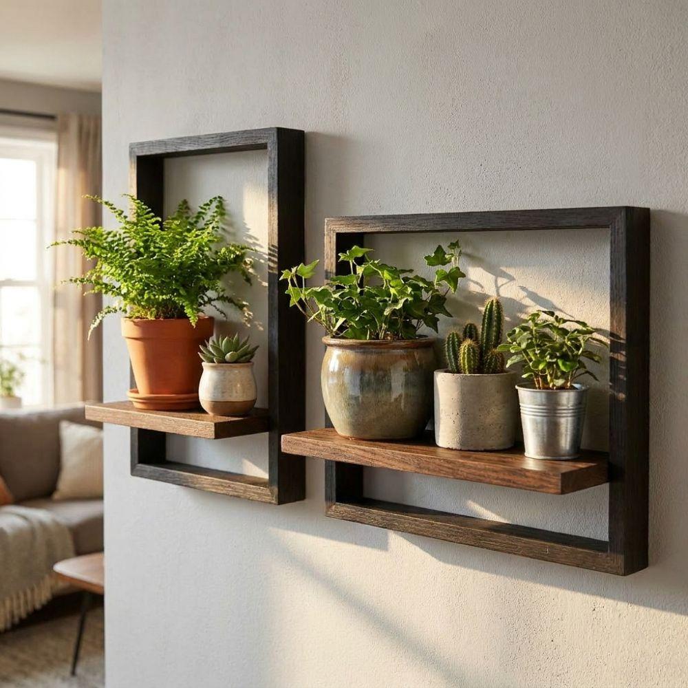 Strong Load-bearing Wall Plant Shelf Wooden Indoor Plant Stand Wall Storage Shelf Living Room