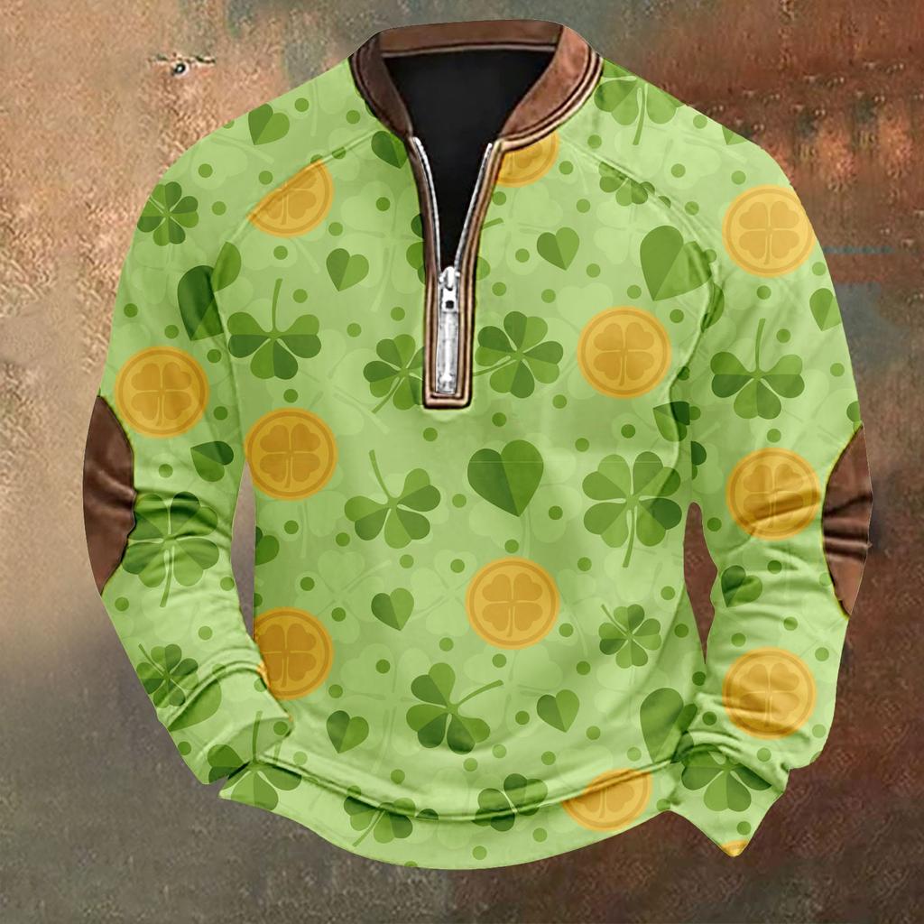 Men's St. Patrick's Day Vintage Casual Zip Sweatshirt Outdoor Casual Top