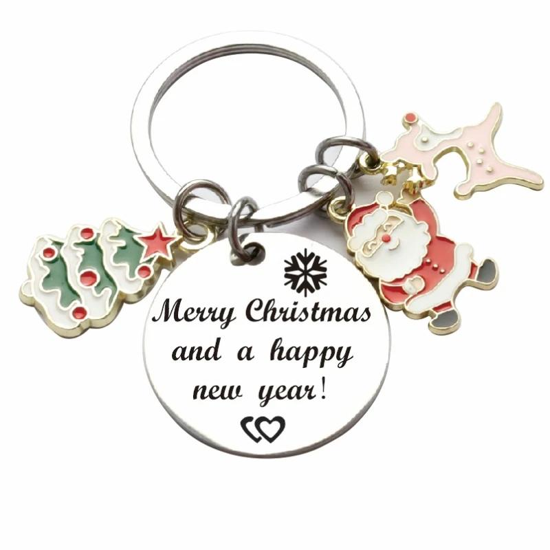 Красивые рождественские тематические брелки для ключей с гладкой биркой из нержавеющей стали «Счастливого Рождества» праздничные подарочные брелки