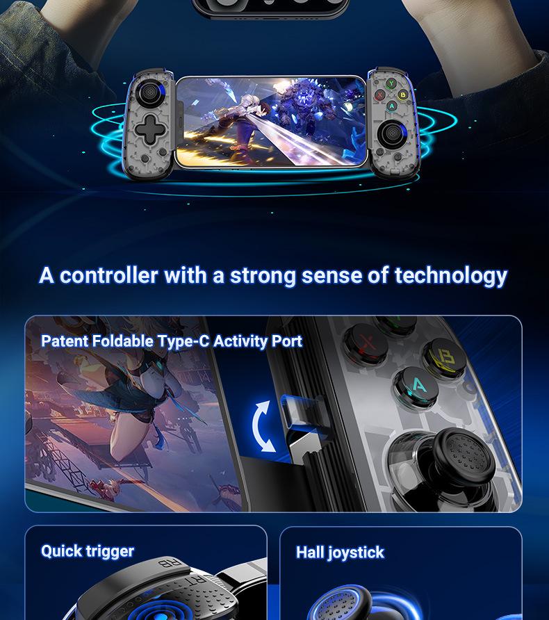 Игровой контроллер D6mini Stretch с беспроводным/проводным двойным режимом для SWITCH, Android, iOS и мобильных телефонов