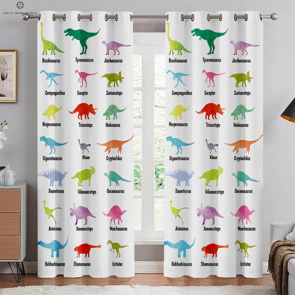 Милые шторы с принтом мультяшных животных и динозавров, 100% полиэстер, для спальни, гостиной, кабинета, детской комнаты, декоративные шторы, 2 штуки