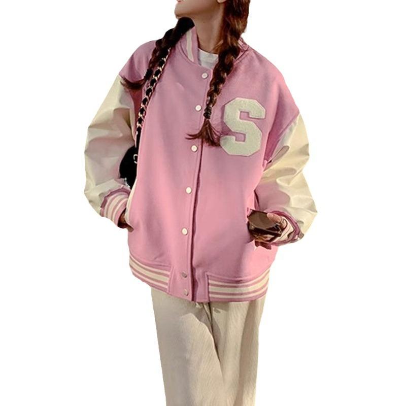 Осенняя женская бейсбольная куртка свободного покроя с яркими цветами