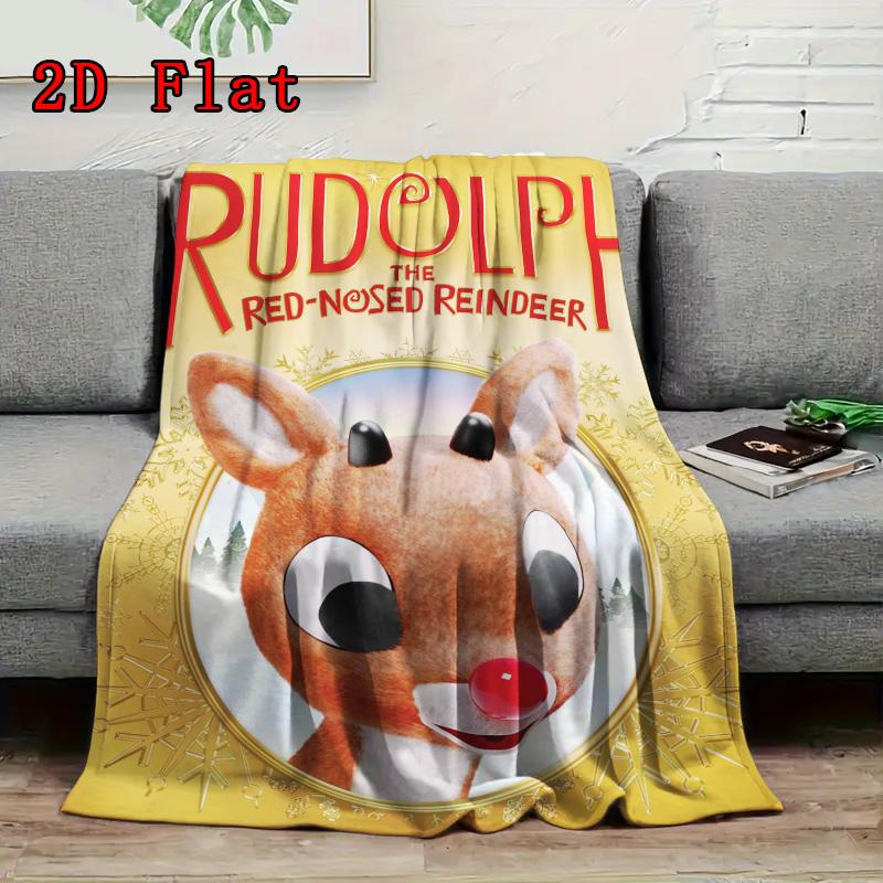 Rudolph the Red Nosed Reindeer 2D Flat Pattern Flannel Blanket High quality All Seasons Warmth and Comfort Perfect for Christmas Gifts.NMT0928344