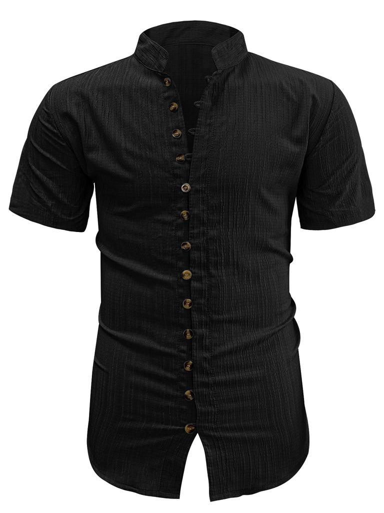 Summer new men's casual versatile shirt solid color slim-fitting short-sleeved top