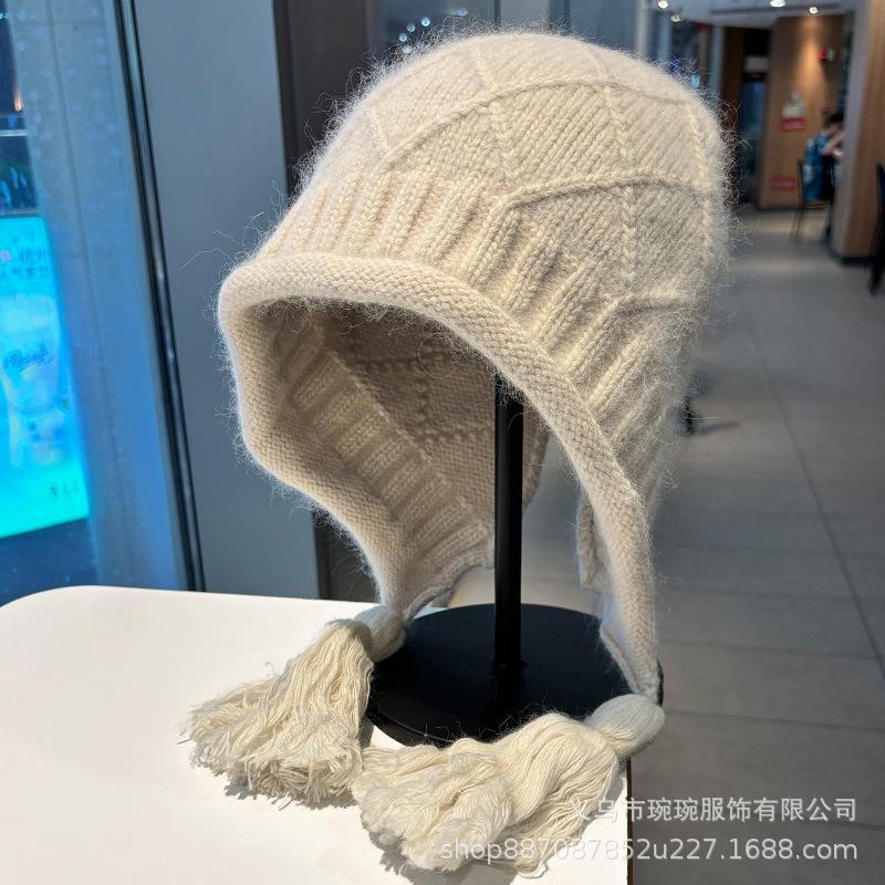 South Korea's new rabbit velvet ruffle edge knitted hat women's autumn and winter wool hat shows a small face casual versatile Lei Feng hat