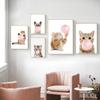 Canvas Art Painting Print Nordic Wall Art Picture Girl Baby Bedroom Decor Pink Balloon Bubble Gum Cute Cat Tiger Animal Posters