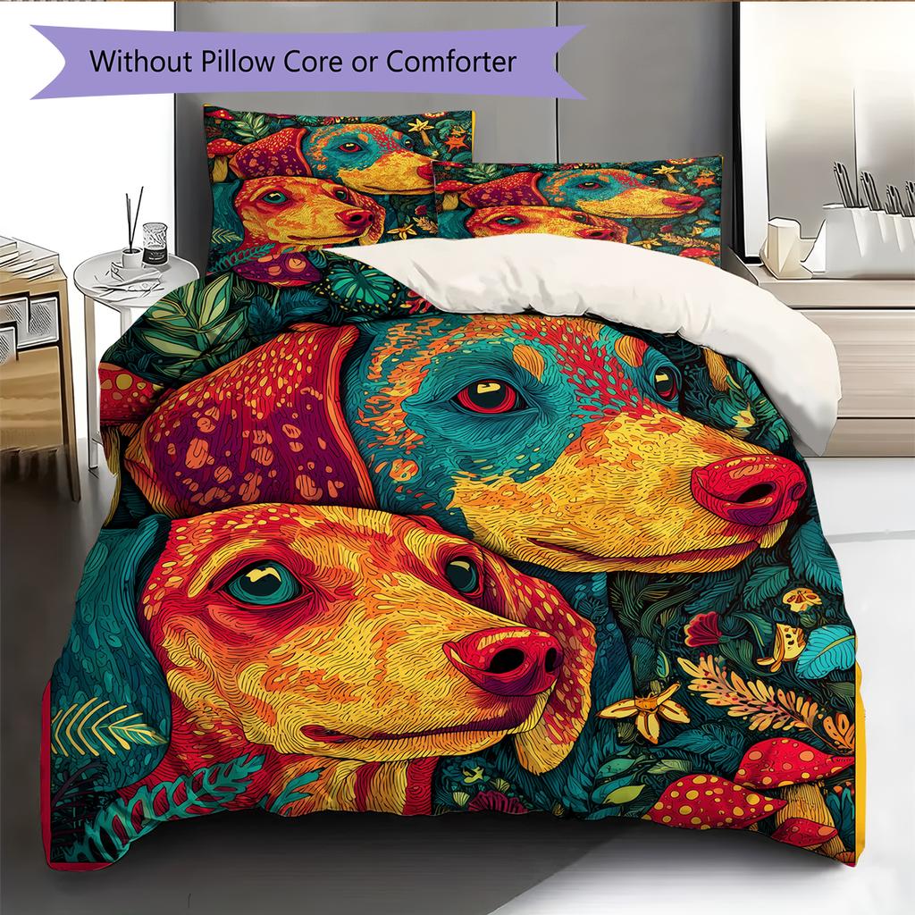 Colorful Dachshund Pattern Bedding Home Decoration Birthday Gift (1 * duvet cover + 2 * pillowcase, without core)