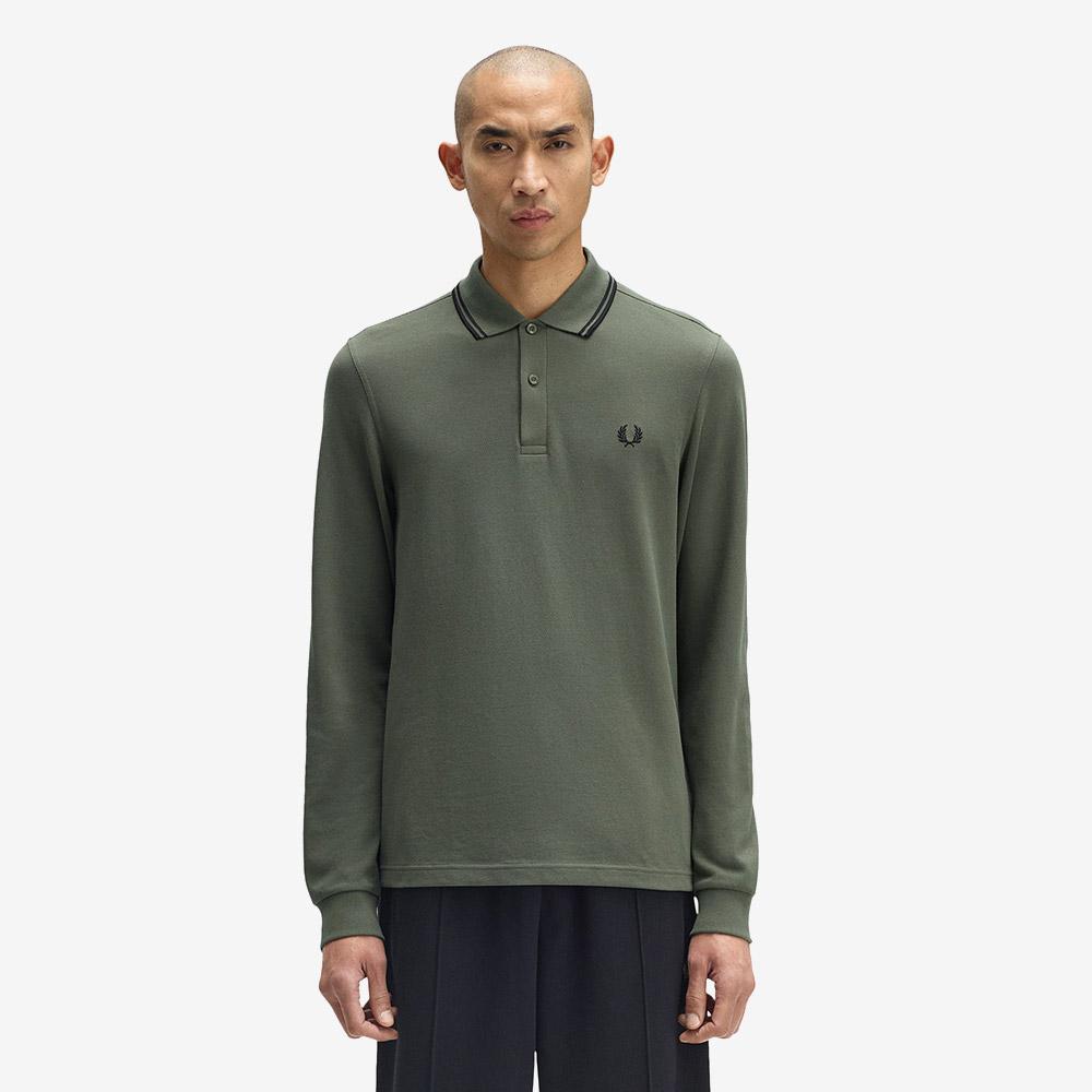 Fred Perry [M3636] Рубашка Fred Perry с длинным рукавом, двойной кант - Лавровый зеленый/Черный Afpm2533636-Z50