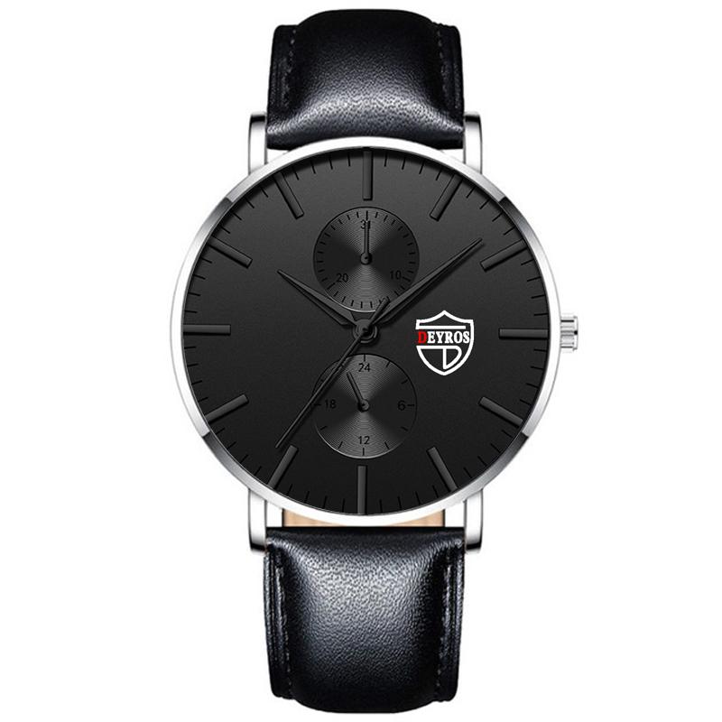 Мужские модные классические черные наручные часы, роскошные деловые часы Montre Homme, повседневные кожаные кварцевые часы для мужчин