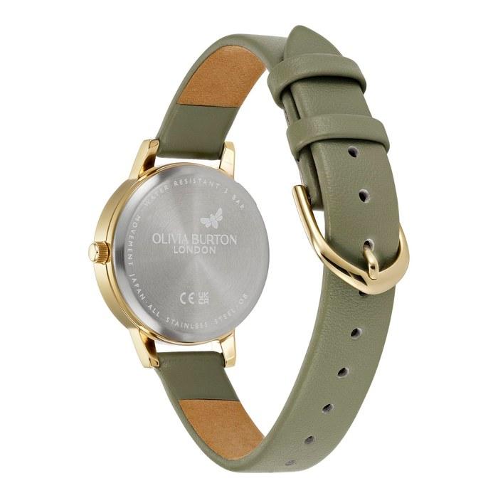 [Olivia Burton] Женские часы 24000228 Иллюстрированный цветочный Midi Слоновая кость Золотой Шалфейно-зеленый Кожа