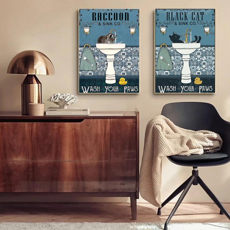 Black Cat Shark Rabbit Raccoon Canvas Painting Get Naked Quote Poster Print Wall Pictures for Toilet Bathroom Wall Decor Cuadros