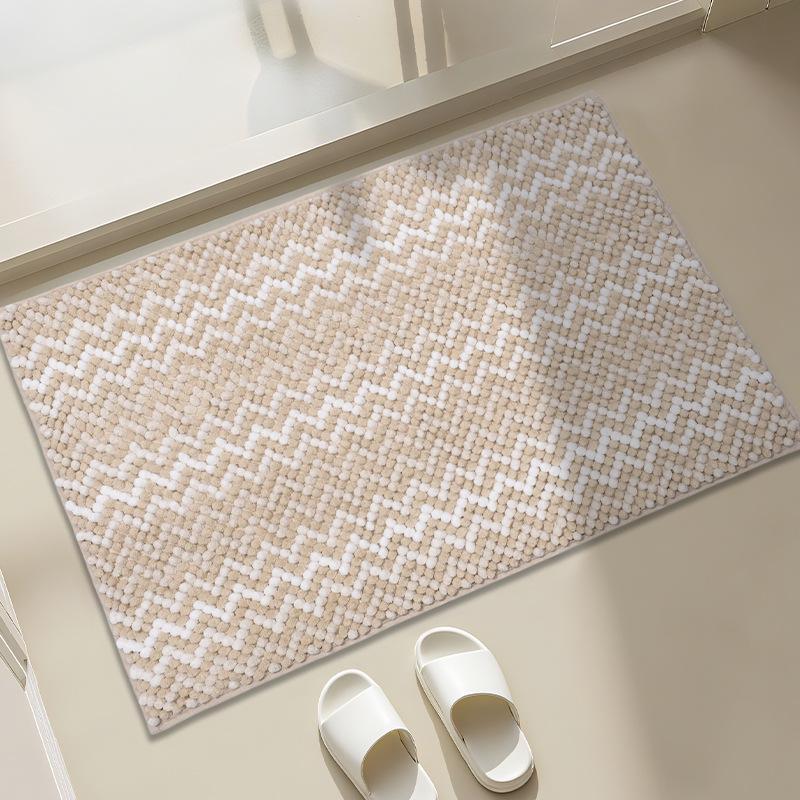 Ripple Texture Chenille Bath Mat, Plush Tufted Bathroom Carpet, Ultra Soft Fast-Absorbing, Rapid-Dry with TPR Anti-Slip Base