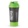 OZiva Gym Shaker Green Top, 600ml with Detachable Storage Compartment & Mesh Strainer, Shaker for Protein Shake, Gym & Shakes