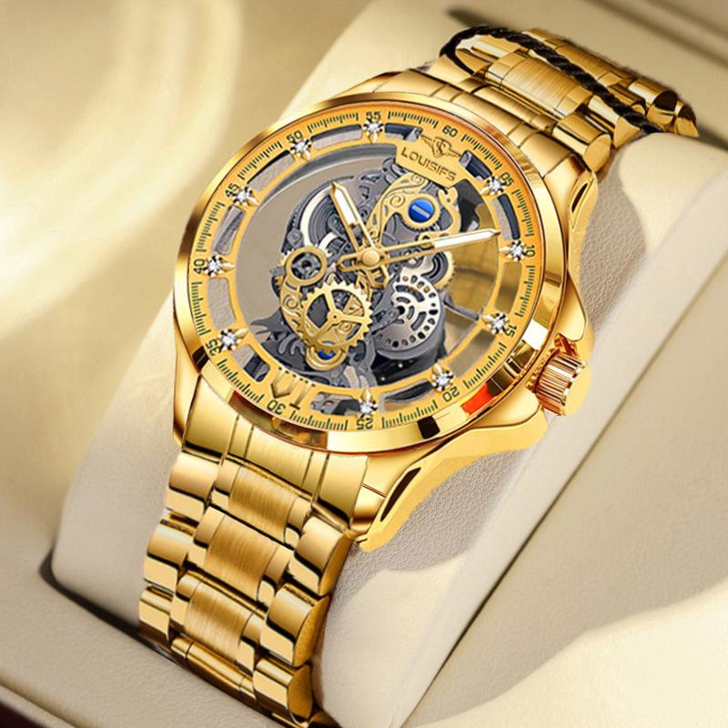 2023 Двусторонние автоматические часы-скелетоны для мужчин в деловом стиле — водонепроницаемые, светящиеся