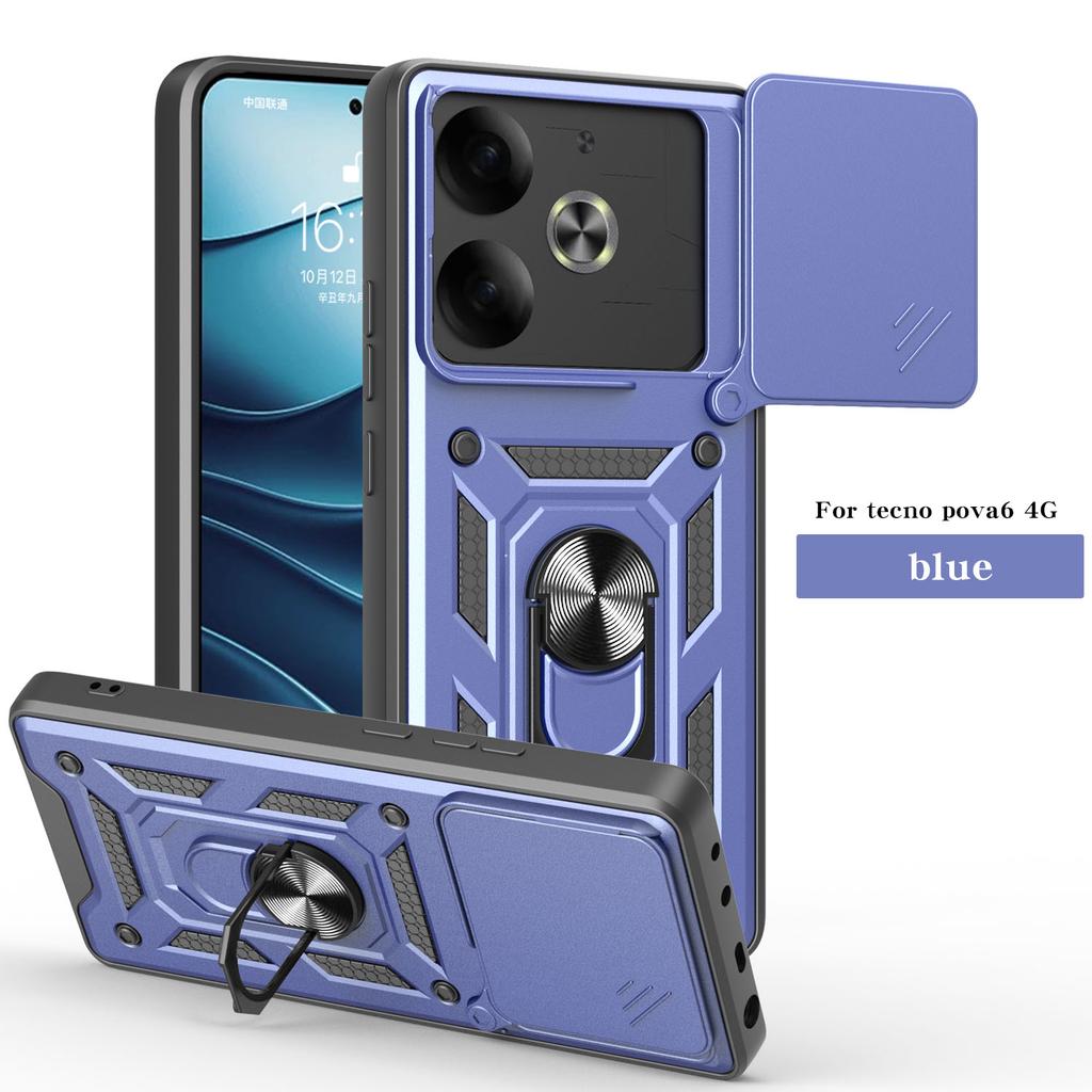 Чехол для Tecno Pova 6 Чехол-крышка для Tecno Pova 6 Pro Pova 6 Pro 5G Держатель с магнитным кольцом Бронированный чехол для телефона Защитная задняя крышка со шторкой для камеры
