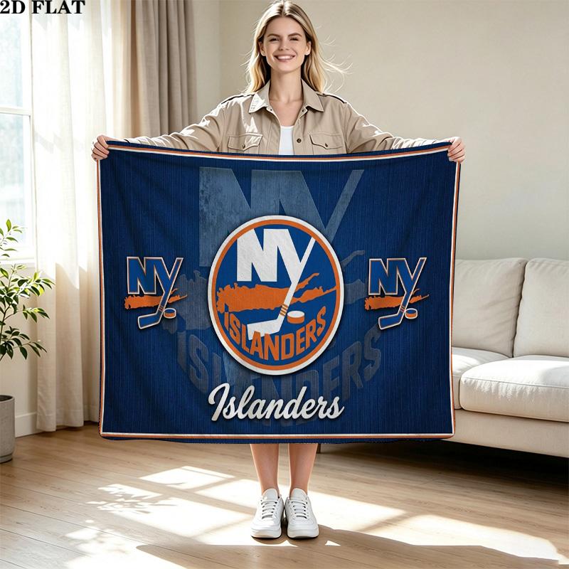 New York Islanders Print Flannel Blanket High Quality Warm Comfortable Cover for All Seasons Perfect for Gifts Home Decor