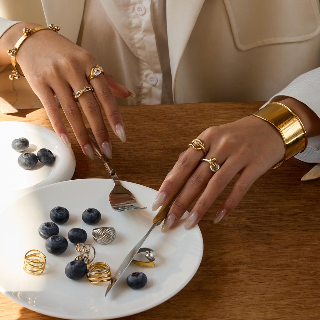 Youthway Позолоченное кольцо с цирконом Романтичное Геометрическое кольцо с белым цирконом Необычное кольцо из нержавеющей стали Модное Женское Ювелирное Украшение Подарок