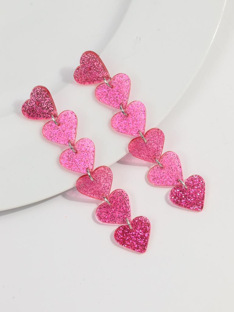 New Leopard 6-Hearts Acrylic Long Dangle Earrings for Women Pink Glitter Love Hanging Earring Jewelry Valentine's Day Gifts