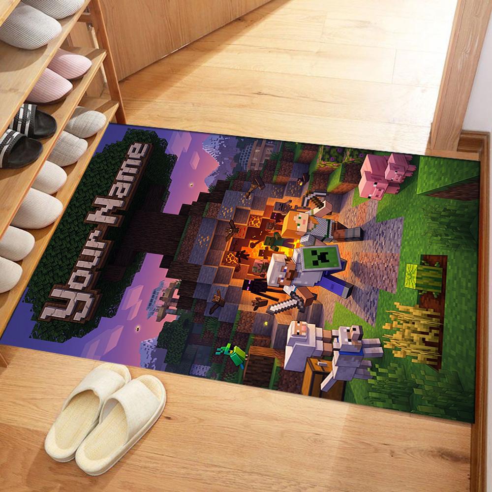 Minecraft Customized Name Floor Rug Office Rug Design For Dining Room Balcony Hallway Entryway Antislip Carpet Anime Office Decor