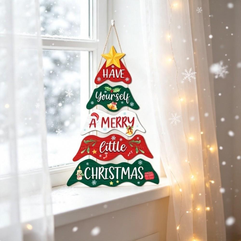 Handcrafted Christmas Door Sign Tiered Hanging Welcome Board Xmas Tree Decor Wooden Plaque Cafes