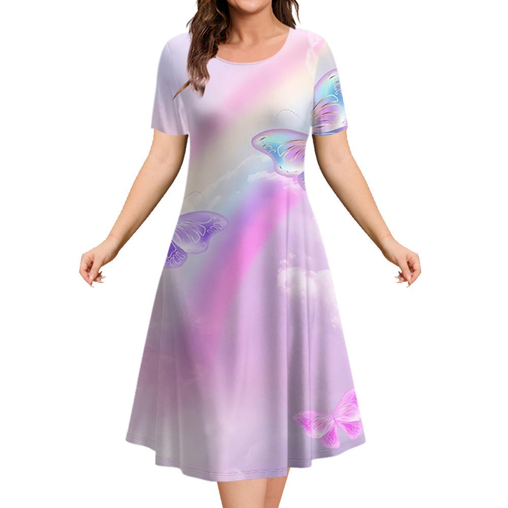 Summer Butterfly Print Women's Dresses Female Plus Size Long Dresses Elegant Dresses For Women's Clothing