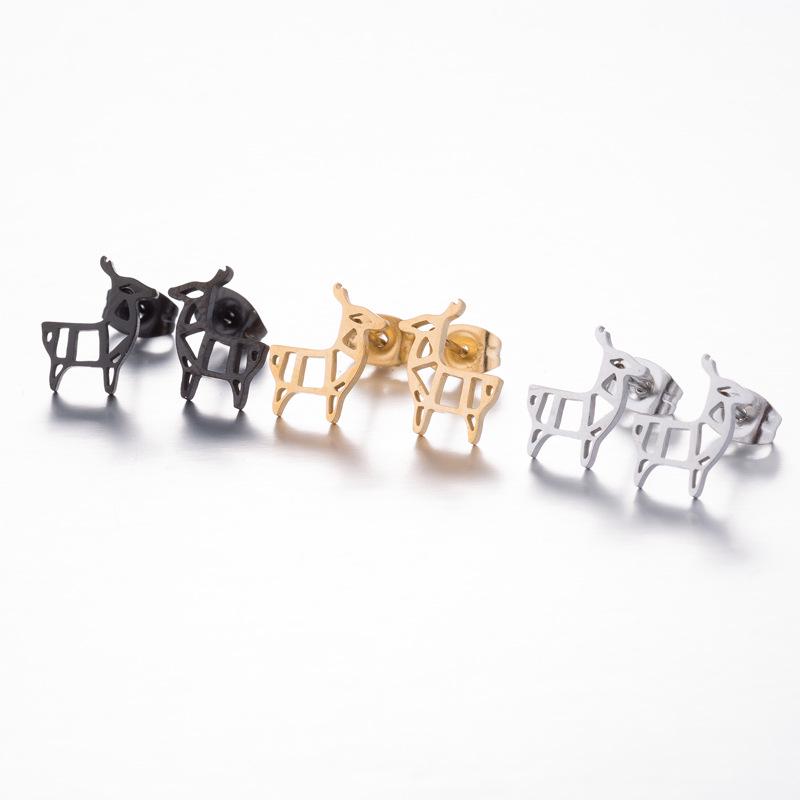 Серьги-гвоздики в стиле ретро из нержавеющей стали с милыми животными - рождественские серьги-гвоздики в виде птиц, кроликов и оленей