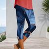 Women Plus Size High Waist Capri Leggings Blue Marbled Rose Gold Print Stretchy Soft Athletic Yoga Workout Cropped Pants For Casual Daily Wear