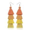 Богемные длинные градиентные многослойные серьги с бахромой, женские серьги с кисточками из шелковой ткани в этническом стиле