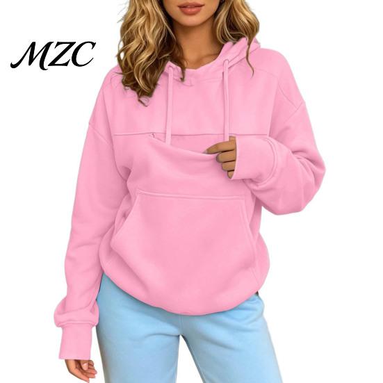 Solid Color Sweatshirt Women Hoodie with Pet Pouch, Hooded Kangaroo Cat Pouch Pocket Pullover Pocket, Casual Top for Carrying Small Dogs Cats Holder