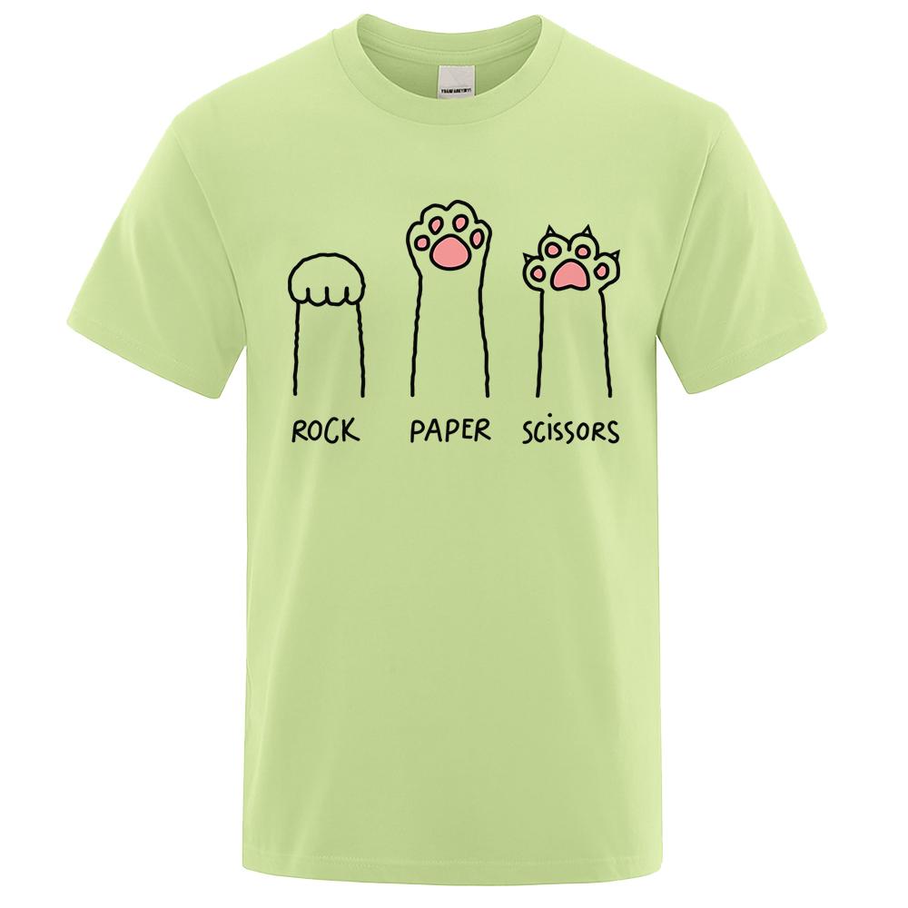 Камень Ножницы Бумага Смешной Принт Кота Одежда Мужская Мода Футболка Оверсайз Повседневные Топы с Круглым Вырезом Летняя Хлопковая Свободная Футболка Пара