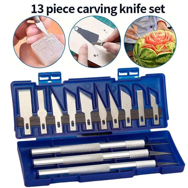 13pcs Portable Metal Carving Knife Pen Set Art Seal Cutting Manual Tool Kit Non-Slip Precision Repair Gadget For Paper Cuttings