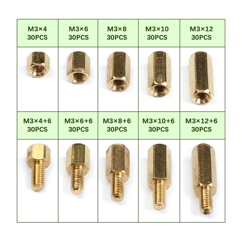 300Pcs M2/M3 Hex Head Copper Pillar Brass Standoff Spacer Screws Threaded Pillar Male/Female PCB Circuit Board Stand Off Kit