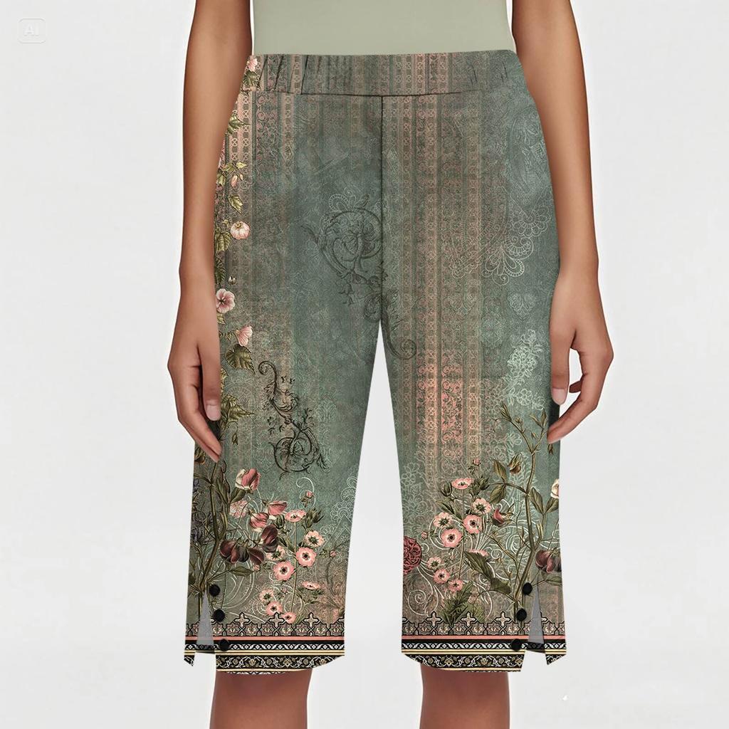 Женские брюки с принтом, модные повседневные шорты с карманами и эластичной резинкой на талии