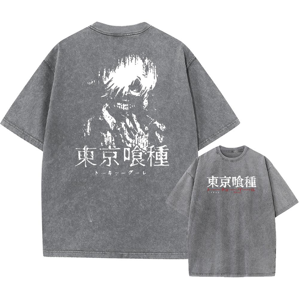 Аниме Tokyo Ghoul Kaneki Ken Графический принтованная кислотная футболка для мужчин Содержит хлопковую стираную футболку Горячая футболка Manga Harajuku унисекс