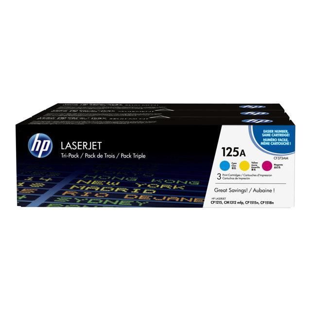 HP 125A Genuine 3-Pack Cyan, Yellow, and Magenta Toner Cartridges (CF373AM) for Color LJ