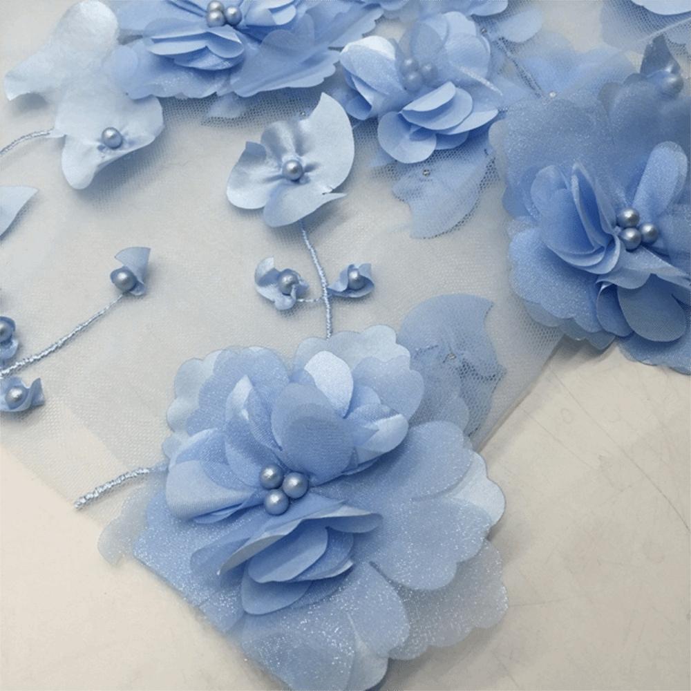 140cm*1 Yard 3D Flower Lace Fabric with Beads High Quality Embroidery Lace Fabric Handmade Clothing Sewing Fabric